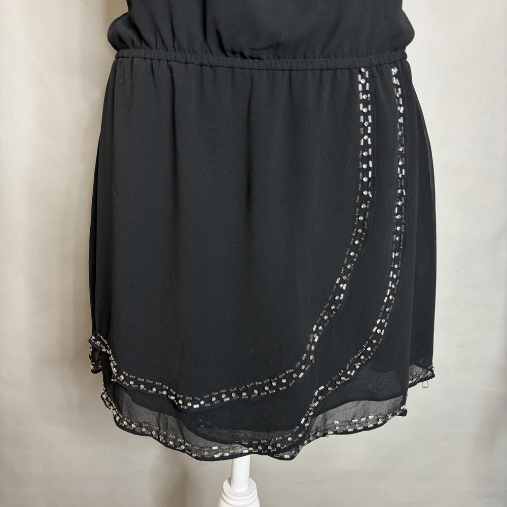 Forever 21 Black Silver Beaded Sequin Mini Dress L Blouson Goth Party Dress - Picture 6 of 9